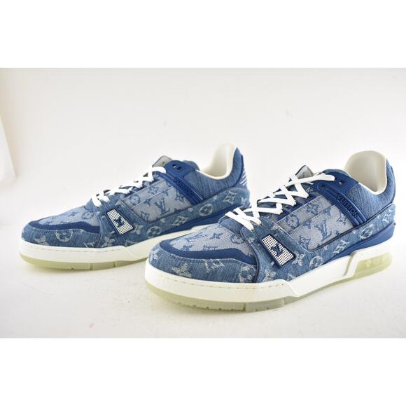 Louis Vuitton Blue Denim Monogram LV Logo Low Top Trainer Sneaker UK 9 US 10 11 - Picture 11 of 13